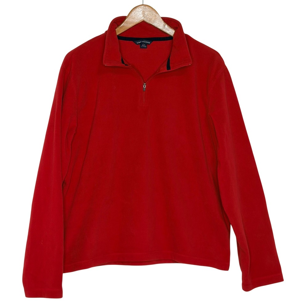 Lands End Mens Red Fleece 1/4 Zip Pullover Sweatshirt Size L - Picture 1 of 4